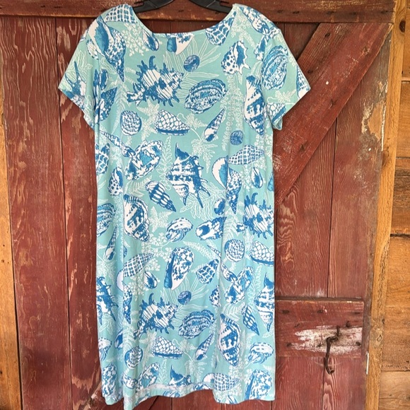 Tori Richard Sea of Love Kennedy shades of blue sea shell print T shirt midi NWT - Picture 3 of 5